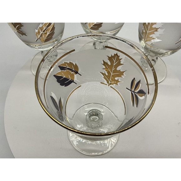 Libbey Vintage Golden Foliage Mid Century Gold Leaf Goblet | Set of 4 - Picture 7 of 16